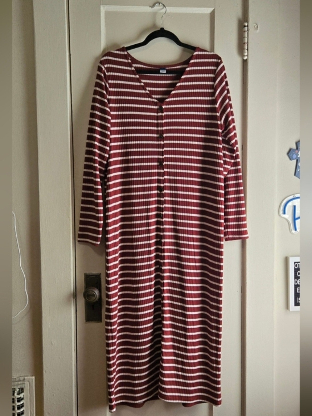 Old Navy Burgundy and White Striped Long Sleeve Nightgown